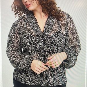 Torrid 2 Chiffon Ruffle Trim Smocked Blouse Black Metallic Thread 2x NWT